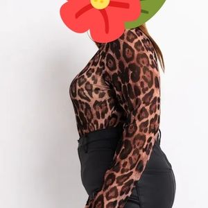 Leopard print mock neck body suit